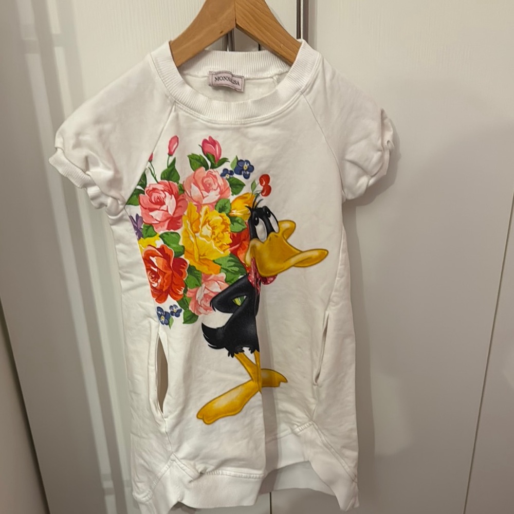 Monnalisa Kids White Floral Daffy Duck T-Shirt